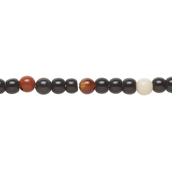 Bead, multi-gemstone (natural / dyed / heated), multicolored, 4mm round, D grade, Mohs hardness 5 to 7. Sold per 15-inch strand. image number 0