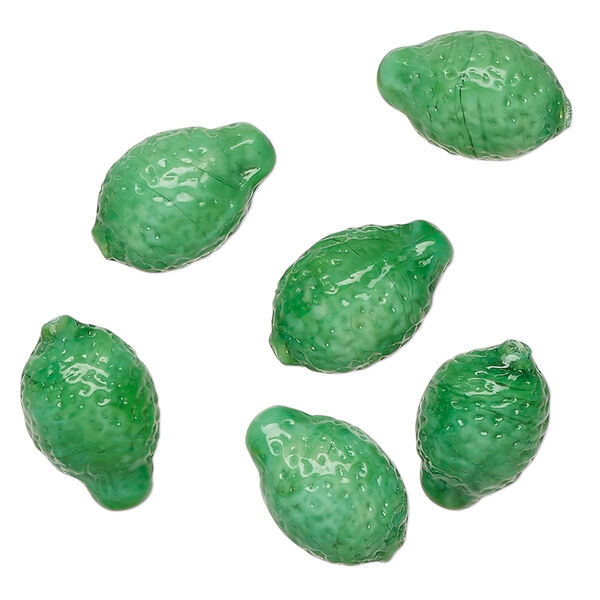 Bead, lampworked glass, opaque green, 15x10mm half-drilled lime. Sold per pkg of 6. image number 0