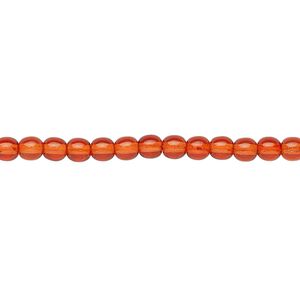 Bead, Czech dipped décor glass druk, translucent orange, 4mm round. Sold per 15-1/2" to 16" strand.