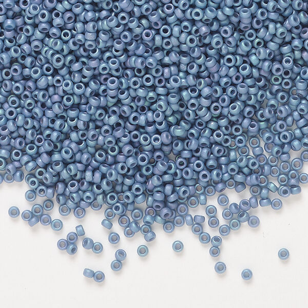 Seed bead, Miyuki, 1pkg35g, glass, #15 rocaille, opaque matte rainbow steel blue (RR-2030) image number 0