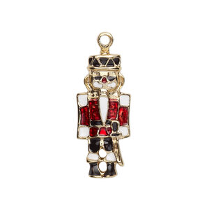 Charm, gold-finished "pewter" (zinc-based alloy) and enamel, multicolored, 26x12mm single-sided nutcracker. Sold per pkg of 2.
