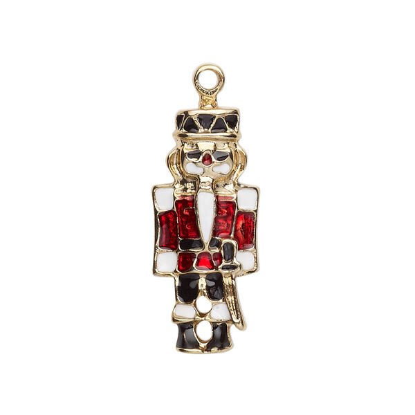 Charm, gold-finished "pewter" (zinc-based alloy) and enamel, multicolored, 26x12mm single-sided nutcracker. Sold per pkg of 2. image number 0