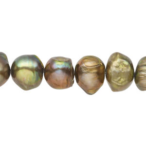 Freshwater pearl 1pkg1, semi-round, 15.5-16 inch antique bronze 10-16mm cultured