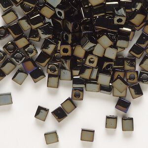 Seed bead, Miyuki, glass, pkg/250g, 3.5-3.7mm square, opaque metallic iris black (SB-458).