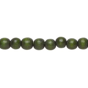 Bead 1pkg1, Taiwanese cheesewood (dyed / waxed), dark forest green, 5-6mm round, 15-1/2 to 16 inches.