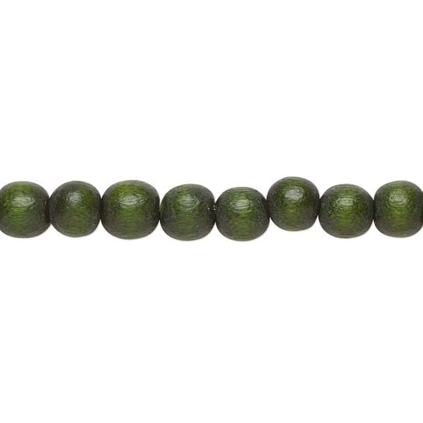 Bead 1pkg1, Taiwanese cheesewood (dyed / waxed), dark forest green, 5-6mm round, 15-1/2 to 16 inches. image number 0