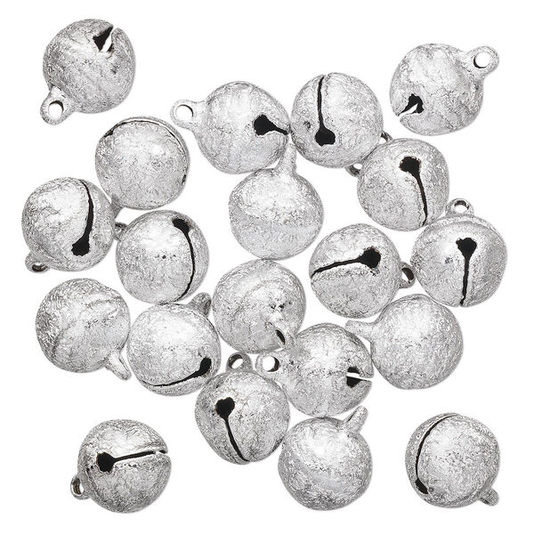 Bell, silver-plated brass, 14mm stardust round. Sold per pkg of 20. image number 0