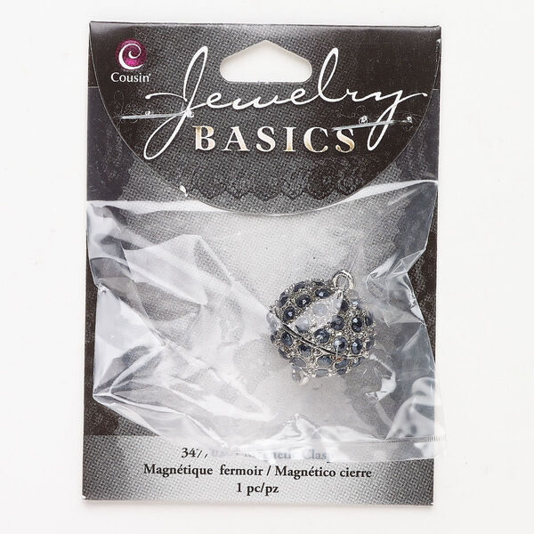 Magnetic clasp brass / glass rhinestone 1pkg1, round antique silver-finished / dark blue 18mm image number 0