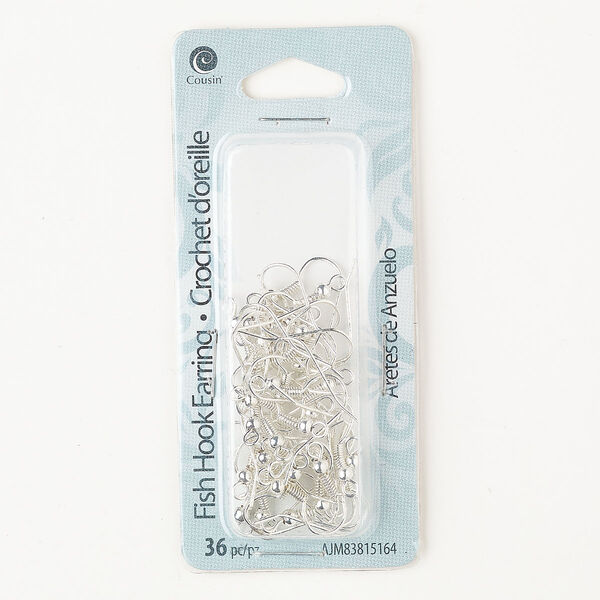 Ear wire, steel, pkg/18 pairs, 15mm with open loop / 3mm ball / 5mm coil, silver finish, 22 gauge. image number 0