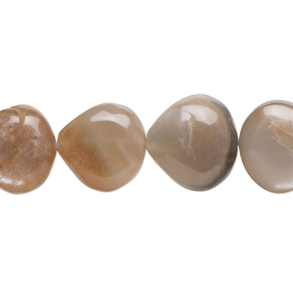 Bead, peach moonstone and grey moonstone (natural), 13mm-15x14mm hand-cut puffed teardrop with 0.4-1.4mm hole, B+ grade, Mohs hardness 6 to 6-1/2. Sold per 8-inch strand, approximately 15 beads. image number 0