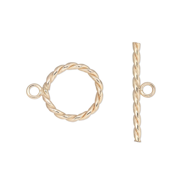 Clasp, JBB Findings, toggle, 12Kt gold-filled, 14mm round with twisted design. Sold individually. image number 0