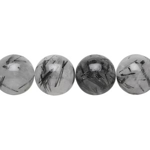 Tourmalinated quartz 1pkg1, round bead natural 15.5-16 inch 12mm