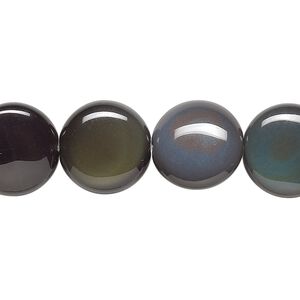 Rainbow obsidian 1pkg1, flat round bead natural 8 inch 14mm