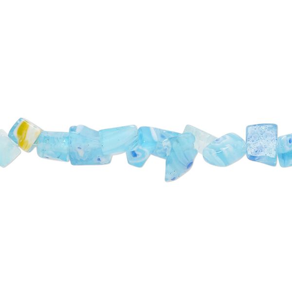 Bead, millefiori glass, translucent blue and multicolored, small chip. Sold per 35-inch strand. image number 0