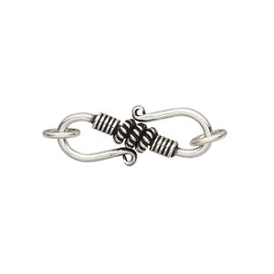 Clasp S-hook 1pkg1 sterling silver, 24x10mm / 6mm 18 gauge closed jump ring, antiqued 1-strand