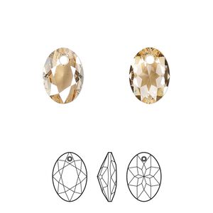 Drop 48pk crystal golden shadow, Swarovski® 11.5mm pendant elliptic cut 6438