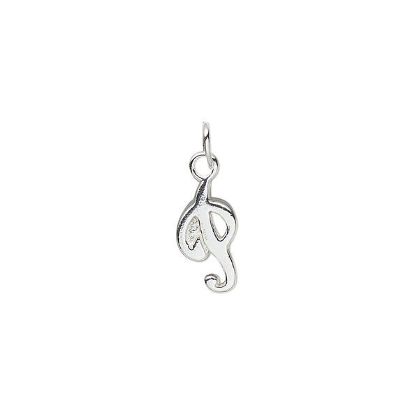 Charm, sterling silver, 10x7mm Champagne cursive alphabet letter "P." Sold individually. image number 0