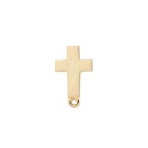 Drop, "vermeil," 15x11mm double-drilled matte cross with loop. Sold individually.