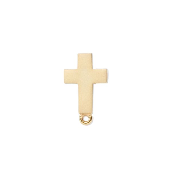 Drop, "vermeil," 15x11mm double-drilled matte cross with loop. Sold individually. image number 0