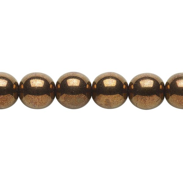 Bead, Czech glass druk, opaque antique gold luster, 10mm round. Sold per 15-1/2" to 16" strand. image number 0