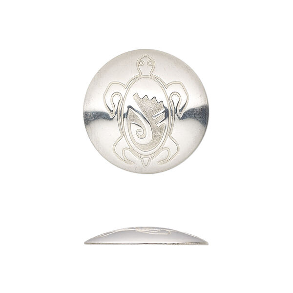 Component, sterling silver, 19mm single-sided round Concho with turtle design. Sold individually. image number 0