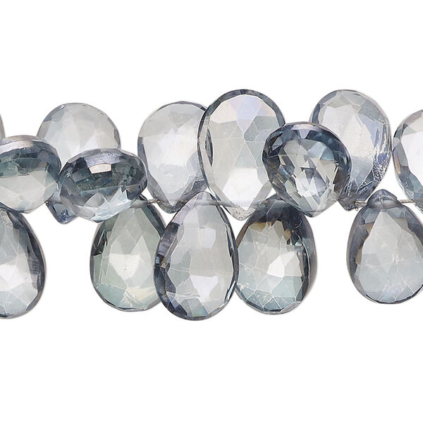 Quartz crystal 1pkg1, hand-cut top-drilled faceted puffed teardrop bead B grade, 7 inch 12x9mm-14x10mm image number 0