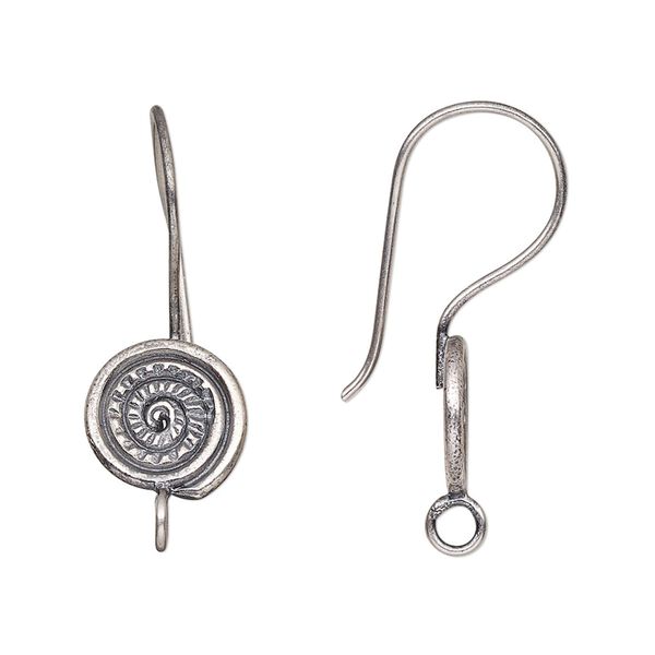 Ear wire 1pkg2 Hill Tribes fine silver, 28x11mm swirl / closed loop, 21 gauge 1 pair image number 0