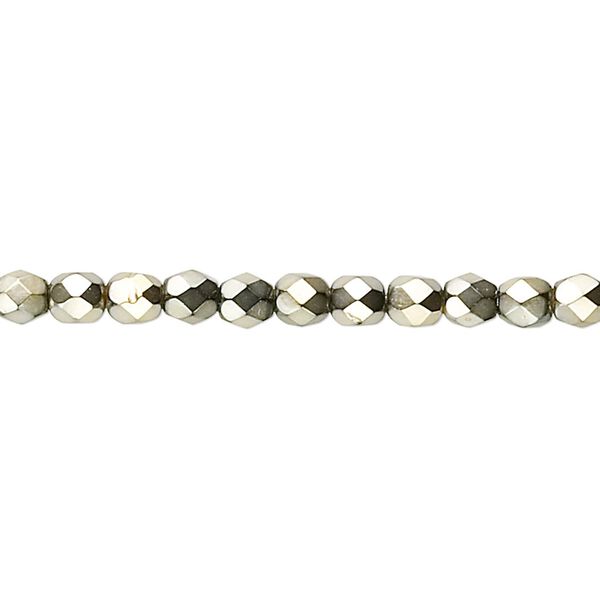 Bead, Czech fire-polished glass, opaque gold carmen, 4mm faceted round. Sold per 15-1/2" to 16" strand. image number 0