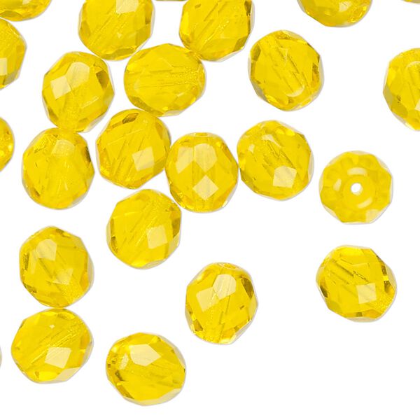 Czech fire-polished glass 1pkg1, faceted round bead transparent yellow 1/2 mass 8mm image number 0