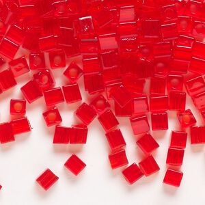 Seed bead, Miyuki, glass, pkg/25g, 3.5-3.7mm square, transparent red (SB-140).