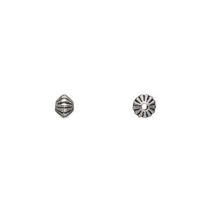 Bead, antique silver-plated "pewter" (zinc-based alloy), 5x3mm-5x4mm double-sided corrugated double cone. Sold per pkg of 500.