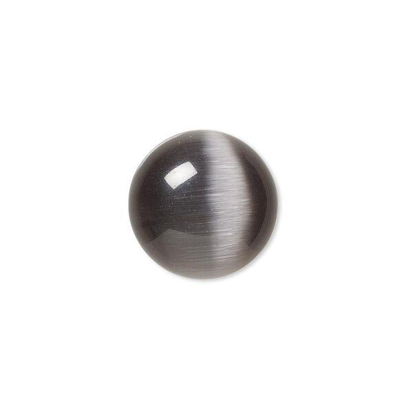 Cabochon, cat's eye glass (fiber optic glass), black, 16mm calibrated round, quality grade. Sold per pkg of 6. image number 0