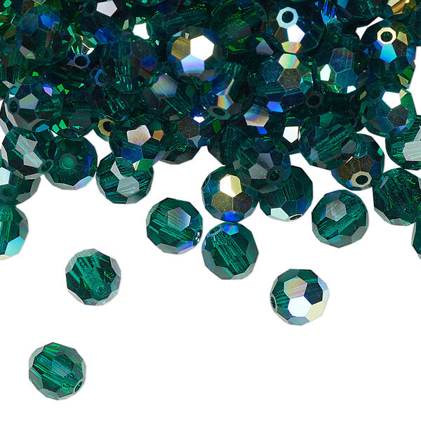 Bead 24pk emerald AB, Preciosa Czech crystal 6mm round image number 0