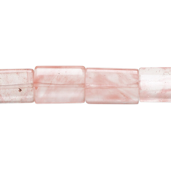 Bead, cherry "quartz" glass, 12x9mm-15x10mm puffed rectangle with 0.6-0.8mm hole. Sold per 15-1/2" to 16" strand. image number 0