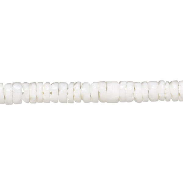 Bead, white litub shell (natural), 5-7mm hand-cut heishi, Mohs hardness 3-1/2. Sold per 15-1/2" to 16" strand. image number 0