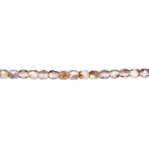 Bead, Czech fire-polished glass, pink and peach luster, 3mm faceted round. Sold per 15-1/2" to 16" strand.