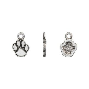 Charm, pewter (tin-based alloy), pkg/1, antique silver plate, 12.5x9mm paw print.