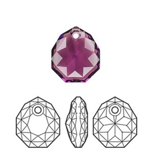 Drop 1pk amethyst, Crystal Passions® 16x13.5mm pendant majestic 6436