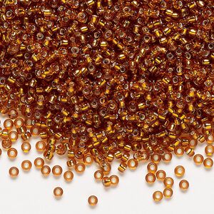 Seed bead, Miyuki, glass, pkg/25g, #11 rocaille, transparent silver-lined marigold (RR-2422).
