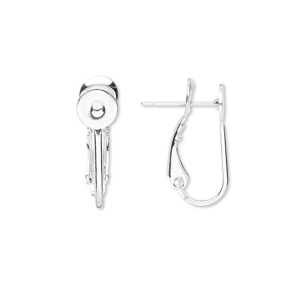 Earring, silver-plated brass, 18.5mm hinged with 6mm round flat pad and post. Sold per pkg of 5 pairs. image number 0