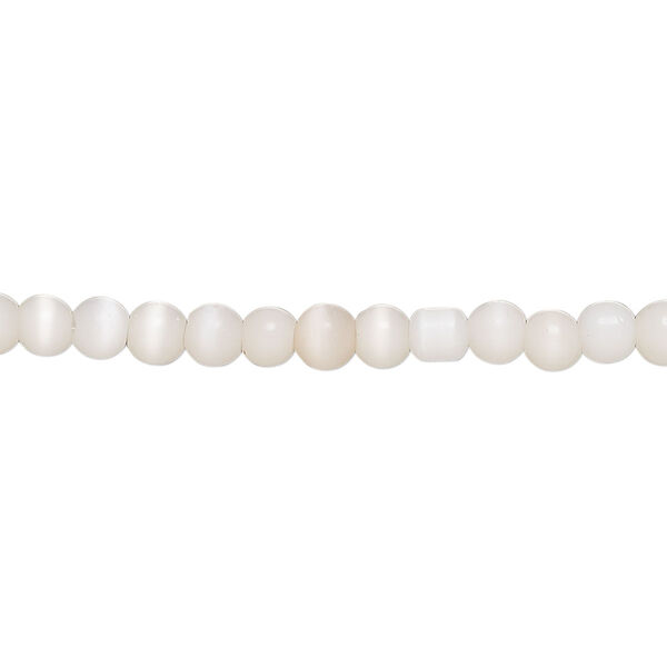 Bead, cat's eye glass (fiber optic glass), light peach, 3-4mm round, economy grade. Sold per 15-inch strand. image number 0