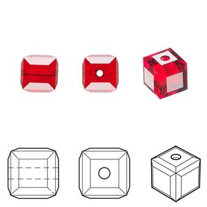 Bead 6pk light Siam, Crystal Passions® 8mm cube 5601