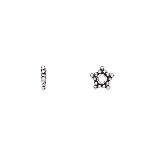 Bead, antiqued sterling silver, 7x1mm beaded star rondelle. Sold per pkg of 24. image number 0