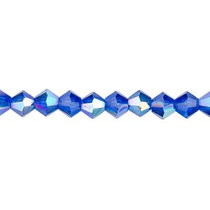 Bead 1pk translucent cobalt blue AB, Celestial Crystal® 6mm bicone 15.5-16 inch