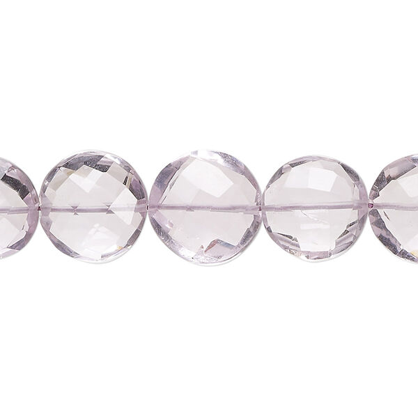 Bead, lavender amethyst (natural), 11-13mm hand-cut faceted puffed flat round, B+ grade, Mohs hardness 7. Sold per 8-inch strand, approximately 15 beads. image number 0