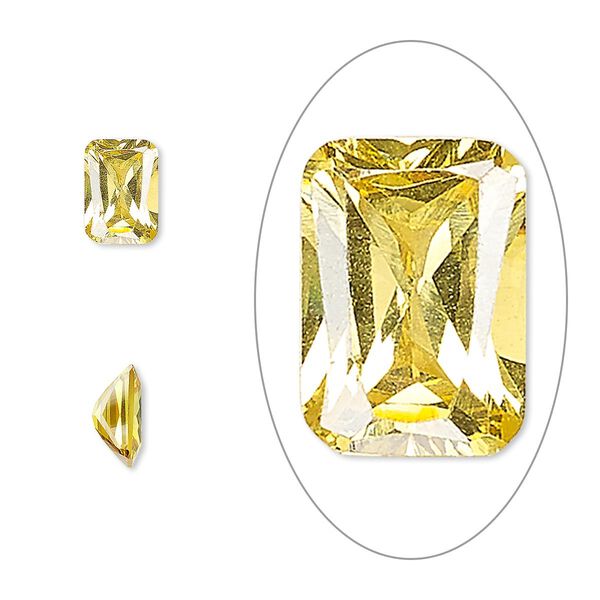 Gem, cubic zirconia, topaz gold, 7x5mm faceted emerald-cut, Mohs hardness 8-1/2. Sold per pkg of 2. image number 0