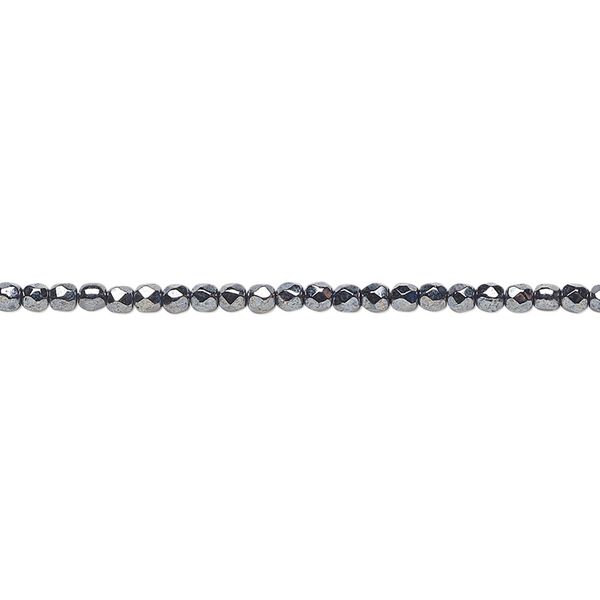 Bead, Czech fire-polished glass, opaque hematite, 2mm faceted round. Sold per pkg of 1,200 (1 mass). image number 0