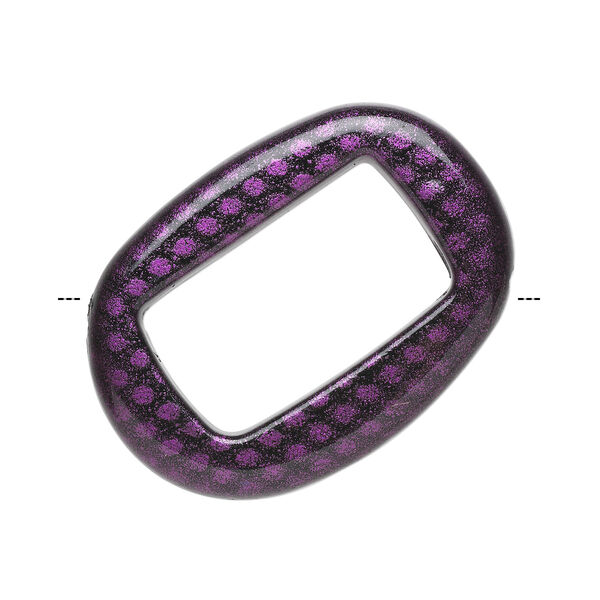 Bead, acrylic, purple and black, 45x32mm diagonally drilled flat open oval with snakeskin design and 29x17mm center hole. Sold per pkg of 24. image number 1