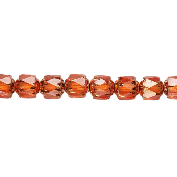 Bead, Czech dipped décor glass, tangerine Apollo, 6mm round cathedral. Sold per 15-1/2" to 16" strand. image number 0