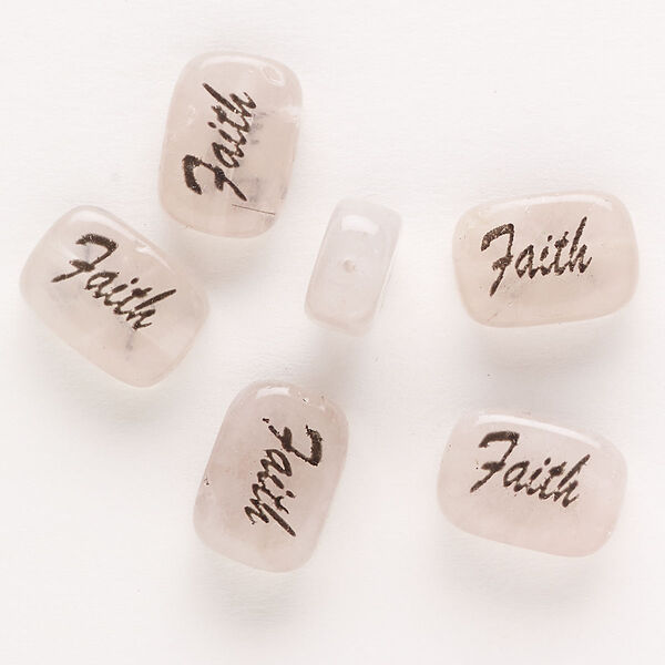 Rose quartz / enamel 1pkg6, double-sided "Faith" flat rectangle bead B grade, 14x10mm image number 0